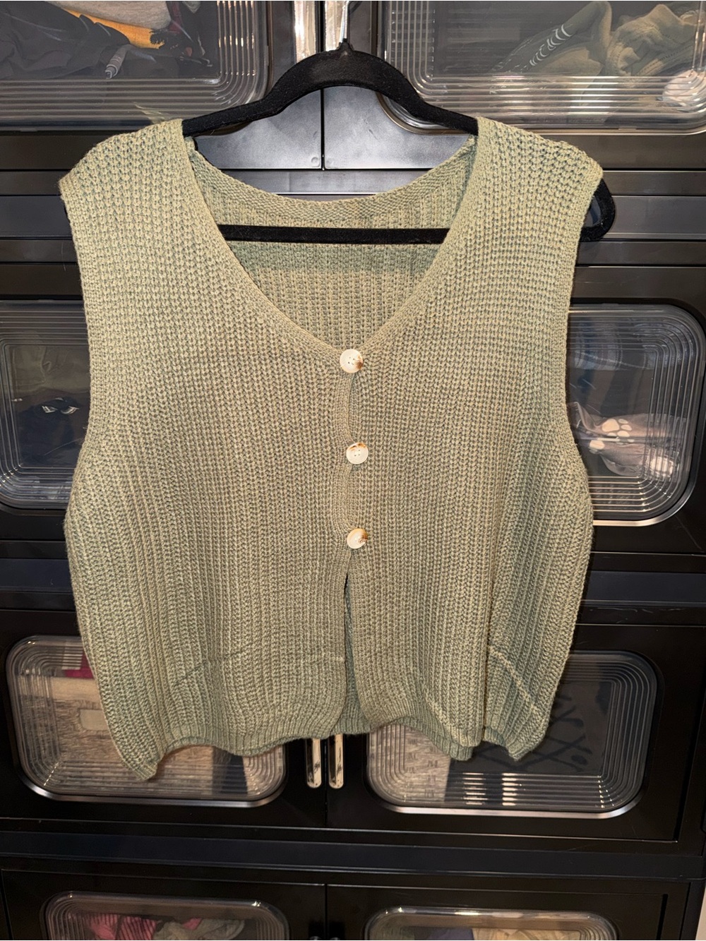 Chunky Knit Button Front Vest in Sage Green